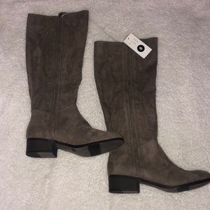 Grey knee high boots